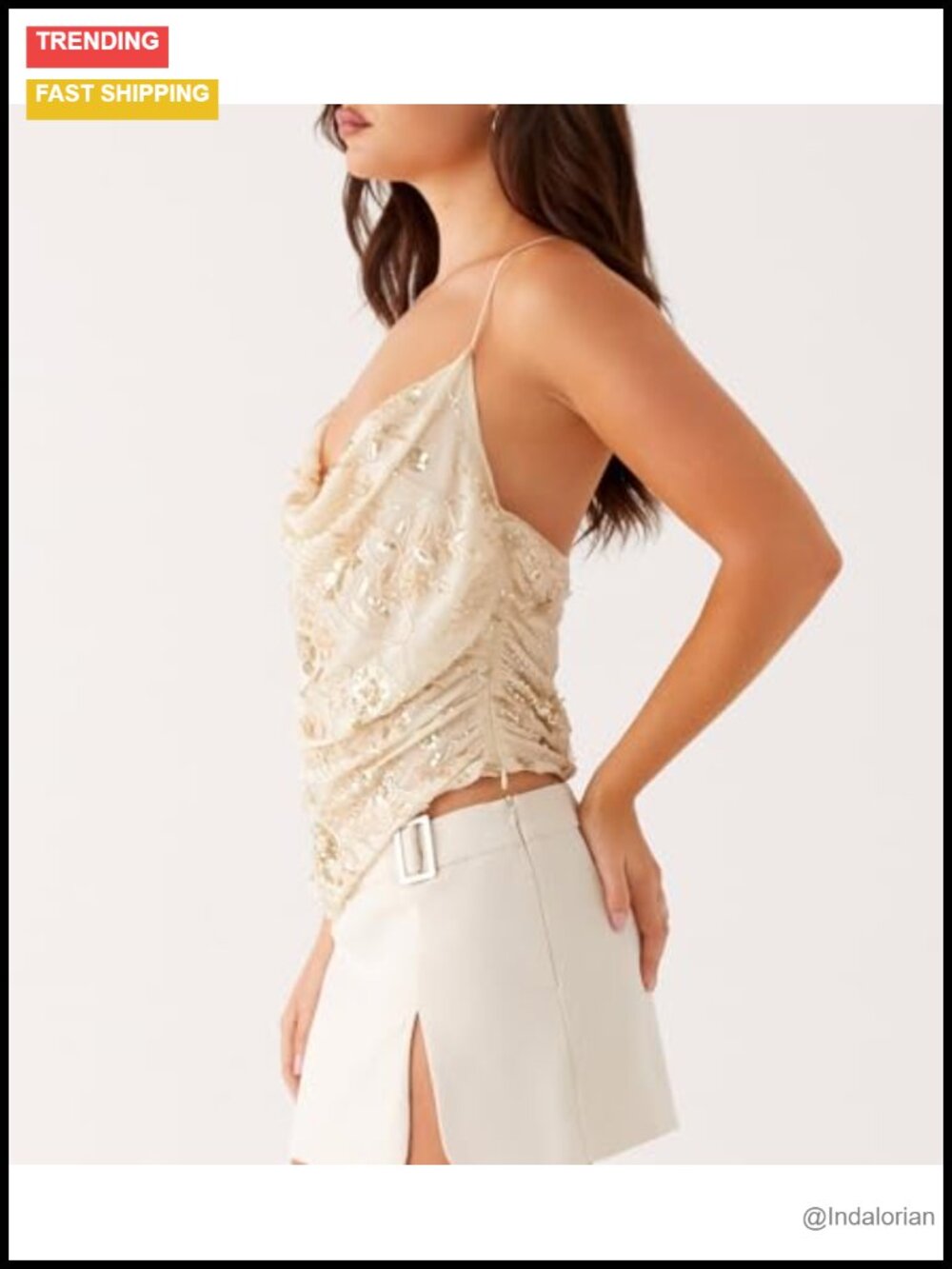 Sequin Floral Cami Crop Top Sleeveless Backless Clubwear - Picture 4 of 5
